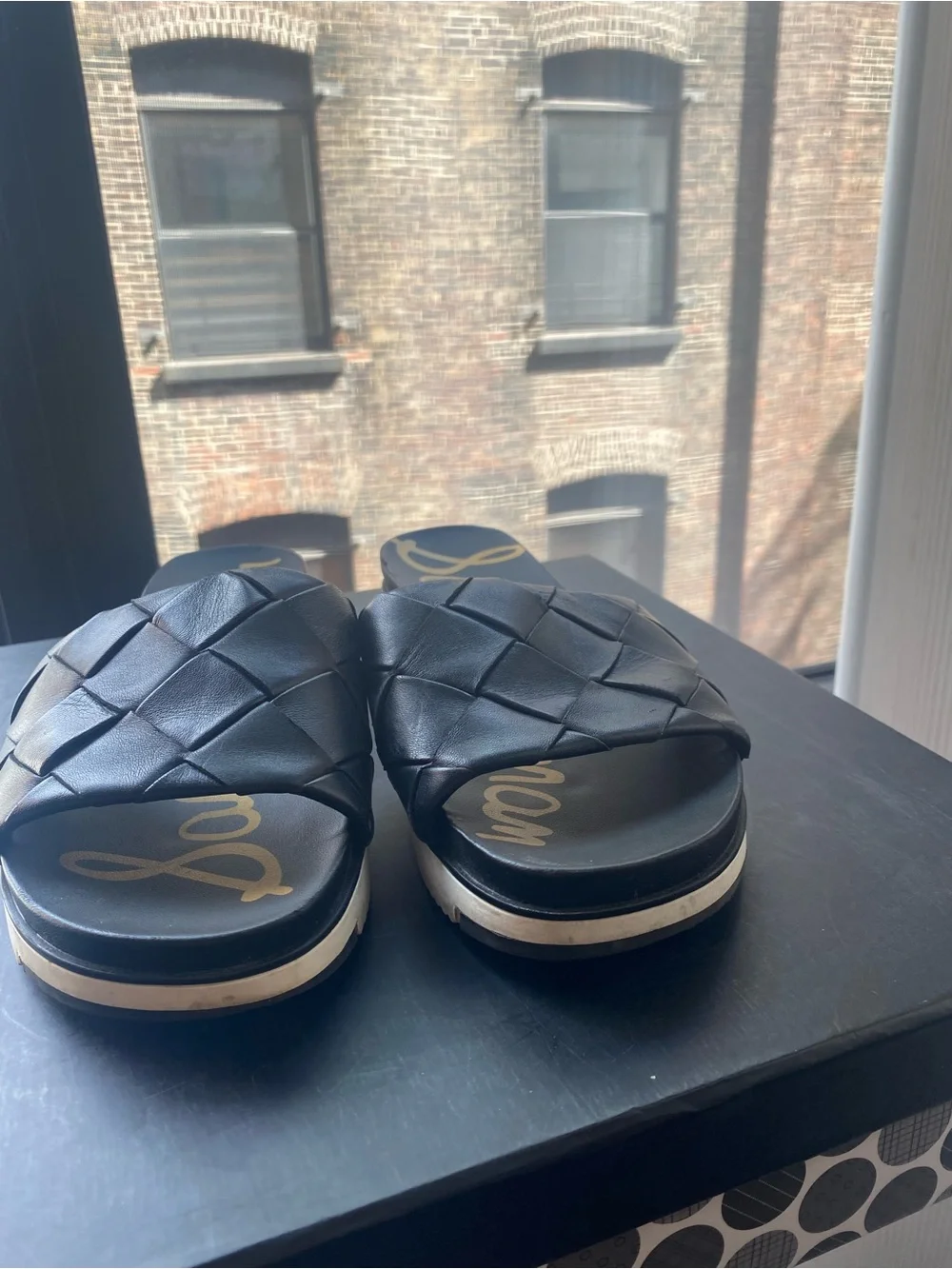 Sam Edelman Black Woven Slide Sandals